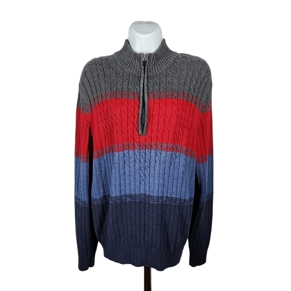 IZOD COLOR BLOCK RIBBED QUARTER ZIP SWEATER